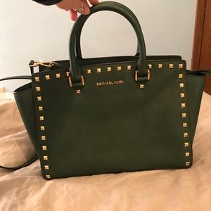 Michael Kors Olive Green Studded Handbag